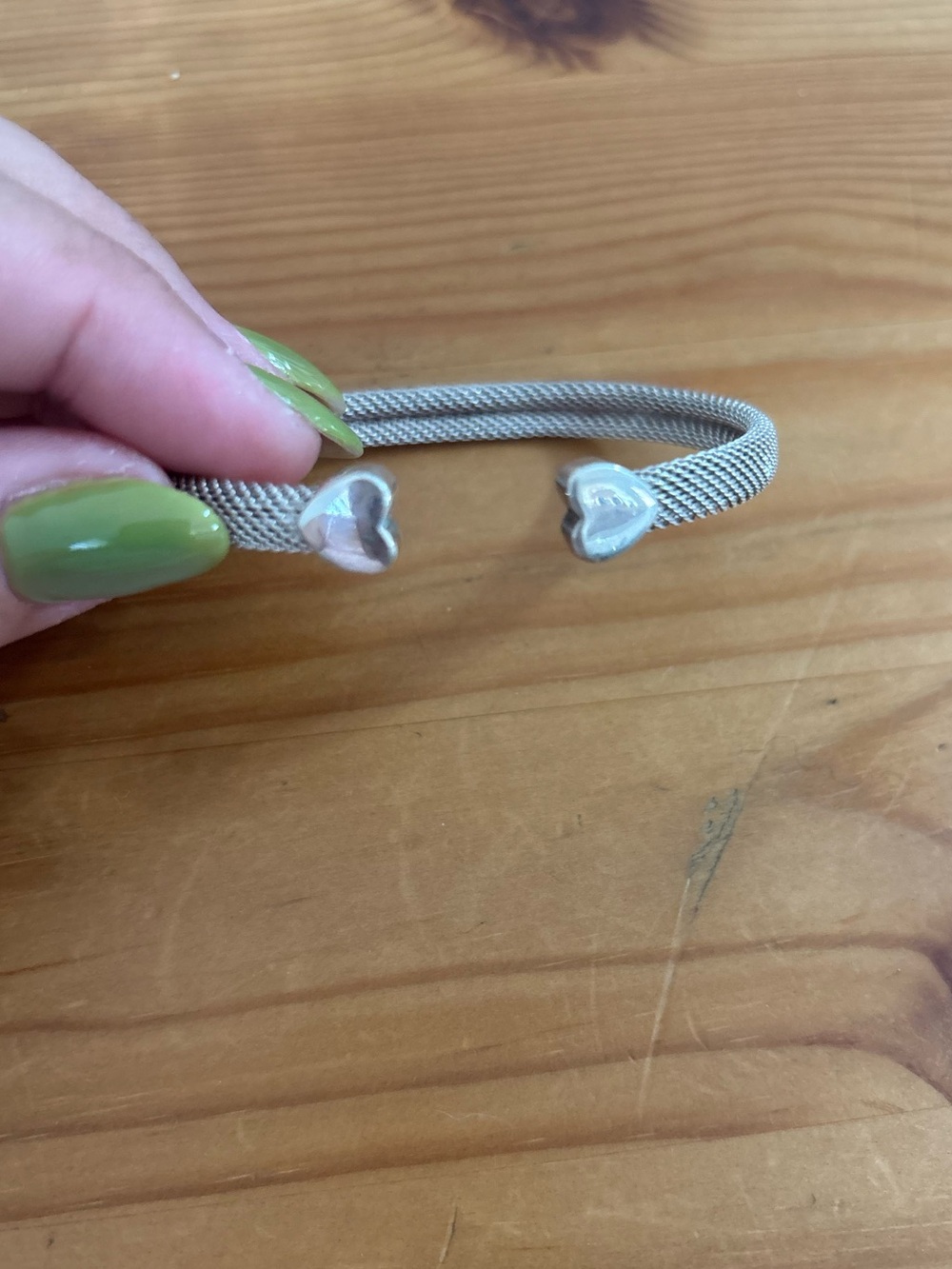 Tous Silver Mesh Cuff Bracelet with Heart Endcaps